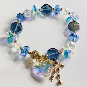 Blue Swarovski Beaded Heart Charm Bracelet